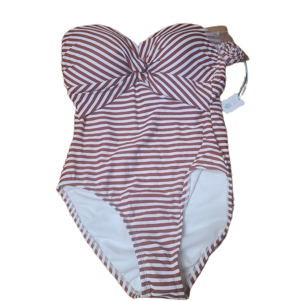Kona sol women's striped one peice strapless swimsuit Small